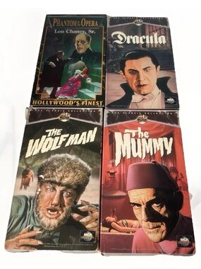 Vtg Lot Of 4 Horror Movies VHS - Mummy, Wolfman, Dracula, Phantom Of The Opera